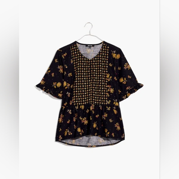 Madewell Corduroy Acorn Foulard Peplum Top in Cord Floral True Black - Picture 7 of 12